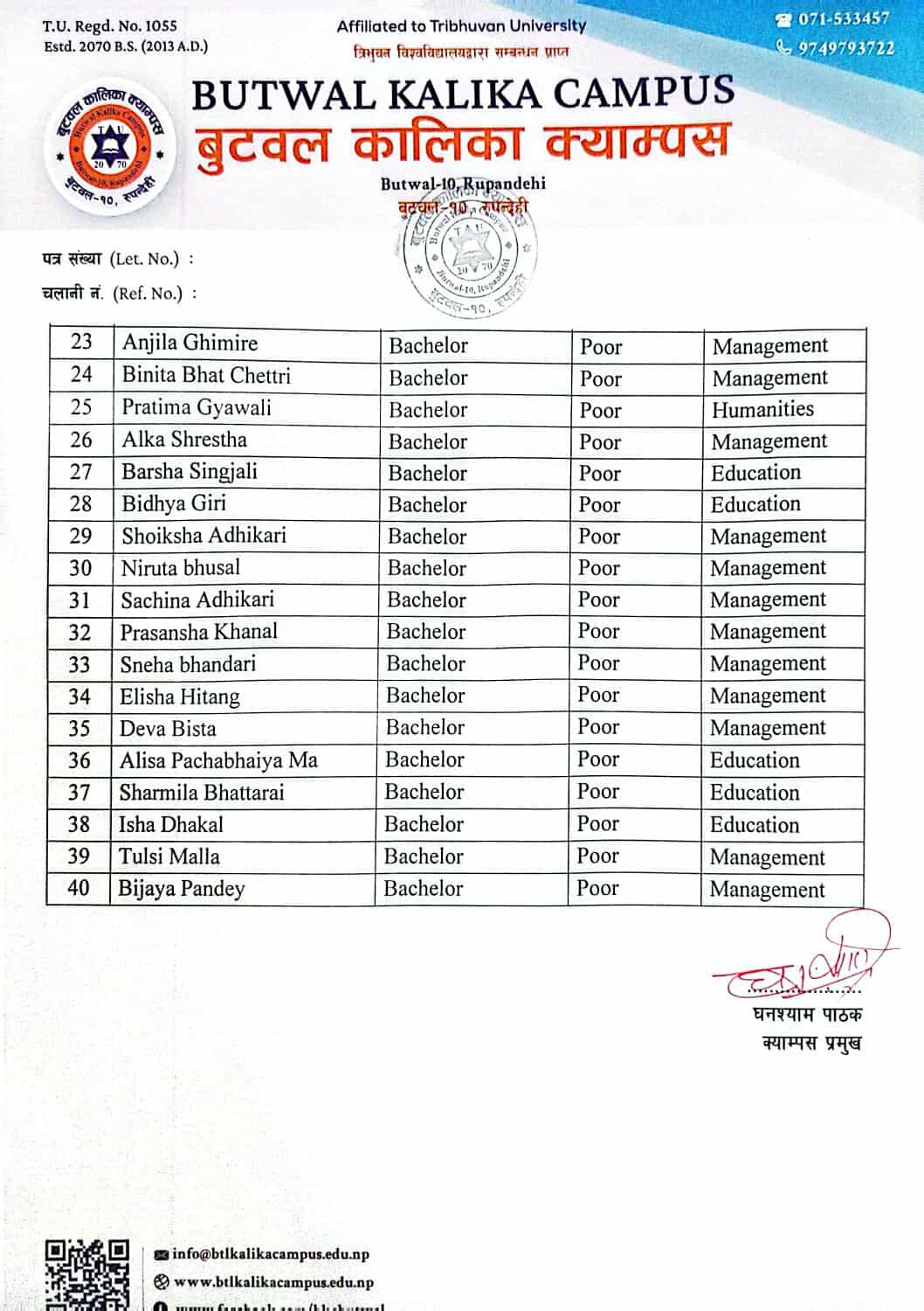 विश्वविद्यालय अनुदान आयोगद्वारा प्रदान गरिएको छात्रवृत्ति प्राप्त गर्ने विद्यार्थीहरूको नामावली प्रकाशित ।